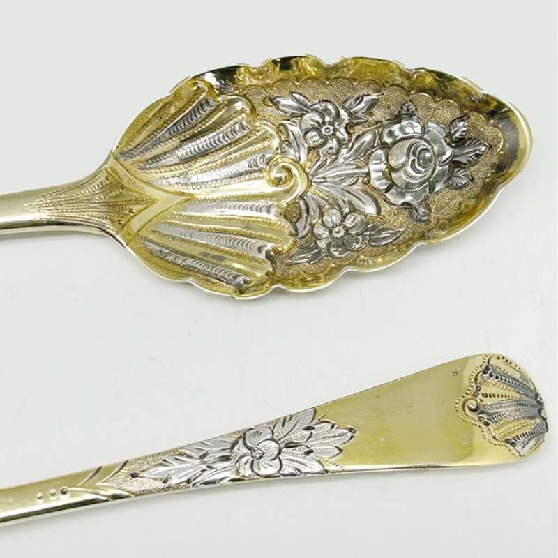 Pair London 1817 Hallmarked Silver Berry Spoons Boxed