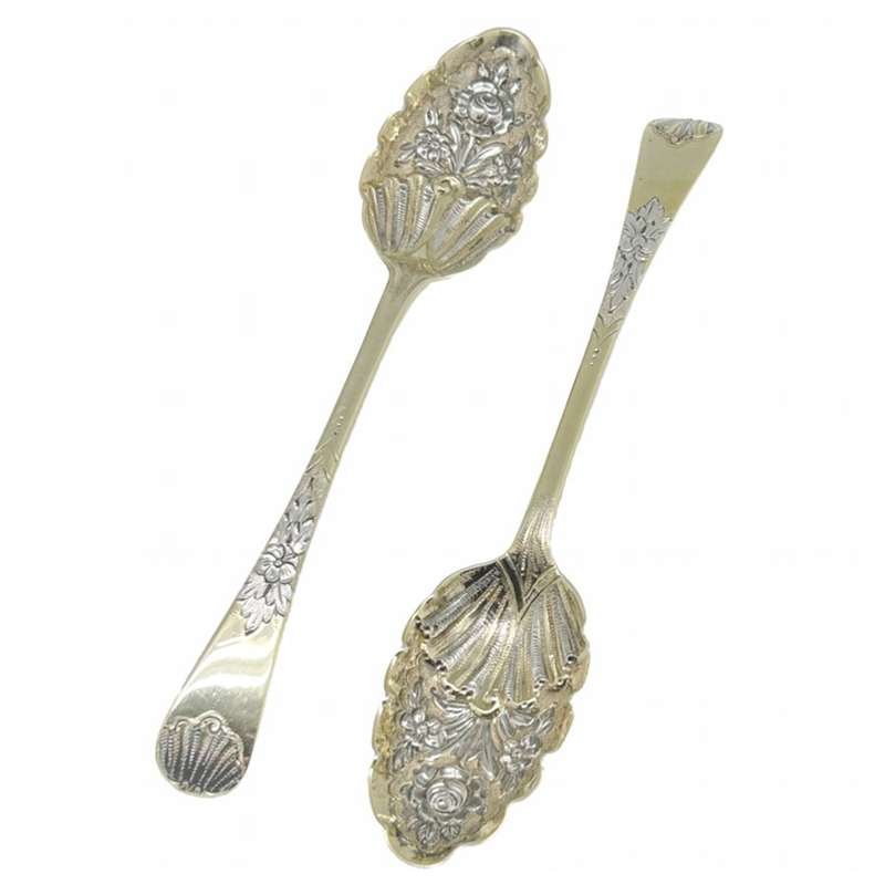 Pair London 1817 Hallmarked Silver Berry Spoons Boxed