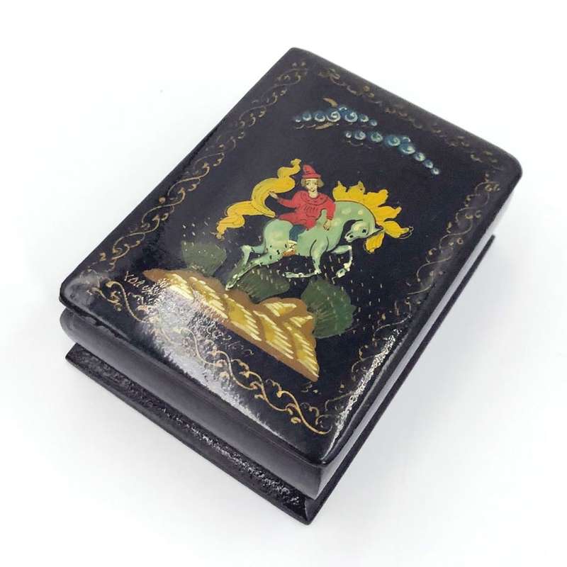Russian Hand Painted Lacquered Box Man On Horse