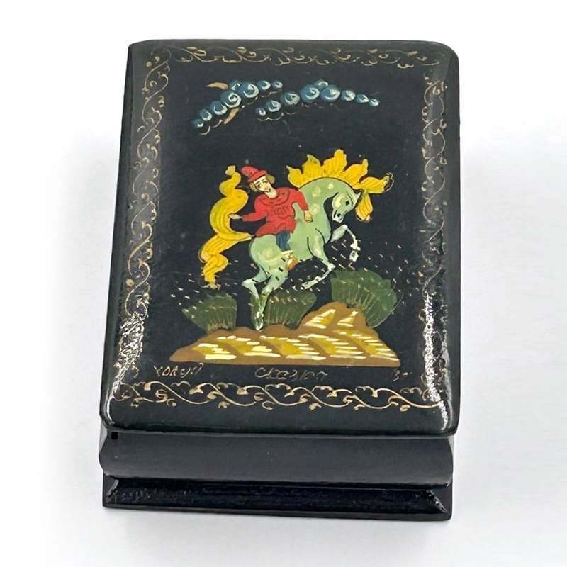 Russian Hand Painted Lacquered Box Man On Horse