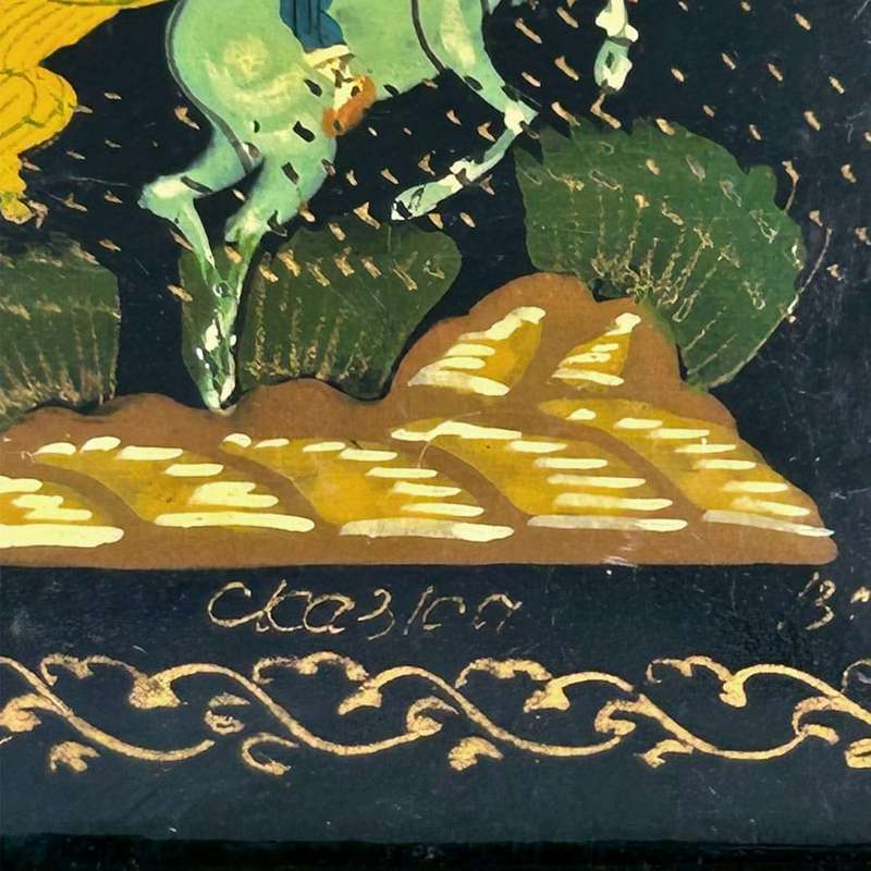 Russian Hand Painted Lacquered Box Man On Horse