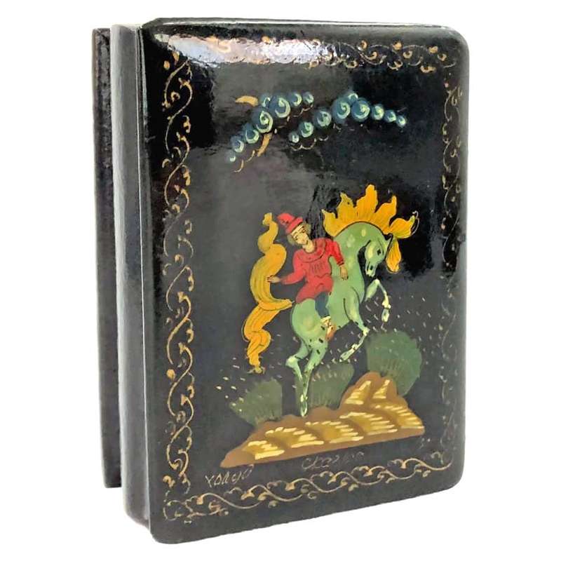 Russian Hand Painted Lacquered Box Man On Horse