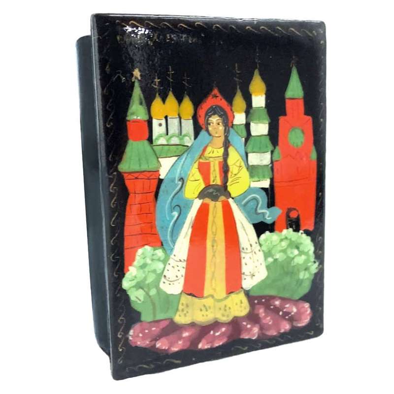 Russian Hand Painted Lacquered Box Lady By Castle