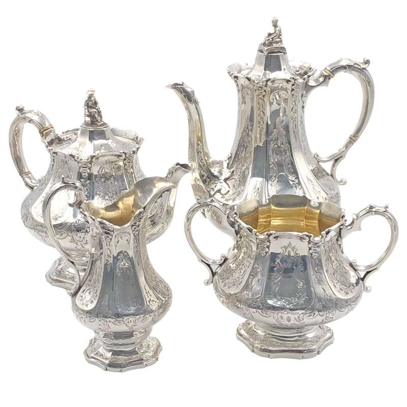 Victorian Hallmarked Silver Four Piece Tea Service London 1853 Barnard