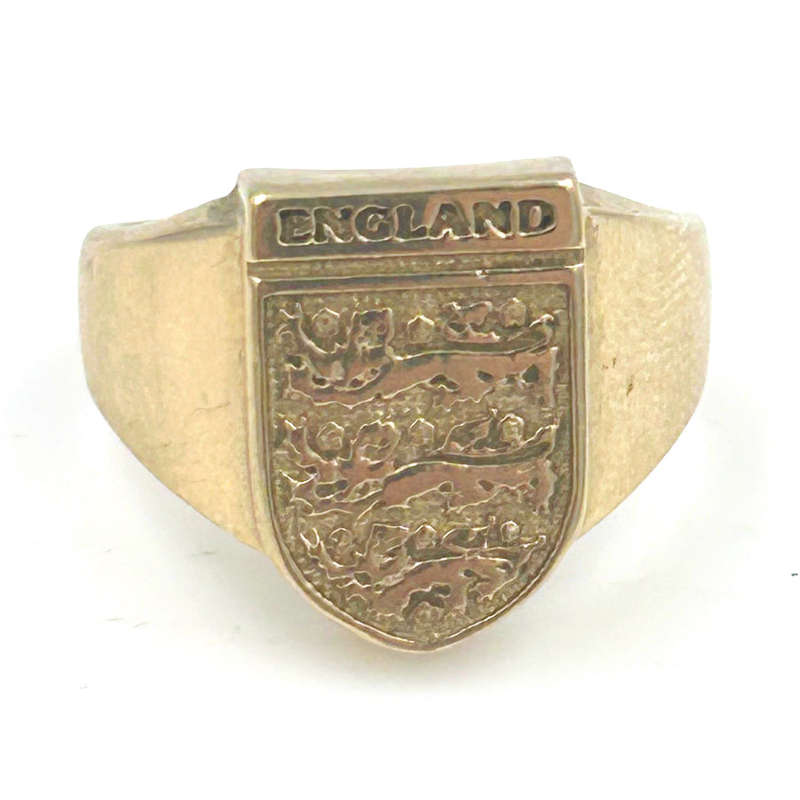 9 Carat Gold Mens Signet Ring England Crest