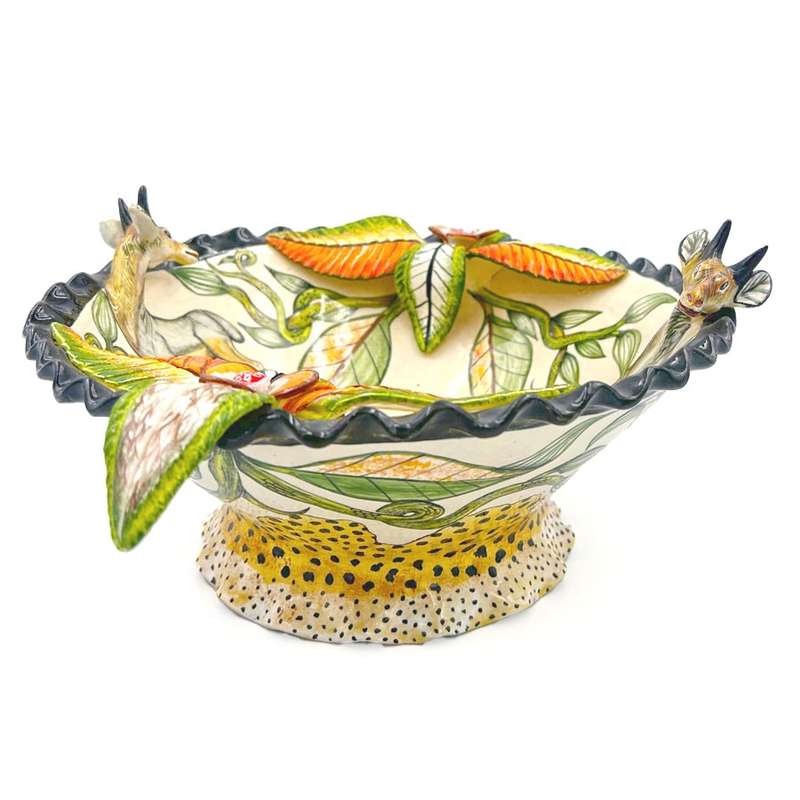 Ardmore Hand Painted Buck and Cheetah Bowl by Nhlanhla 2008