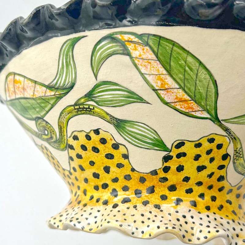 Ardmore Hand Painted Buck and Cheetah Bowl by Nhlanhla 2008