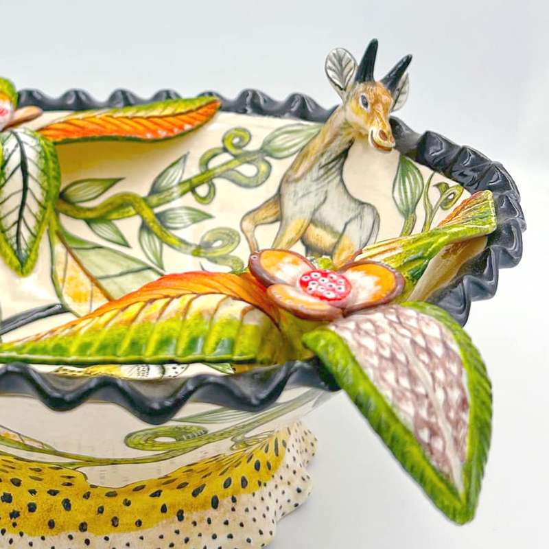 Ardmore Hand Painted Buck and Cheetah Bowl by Nhlanhla 2008