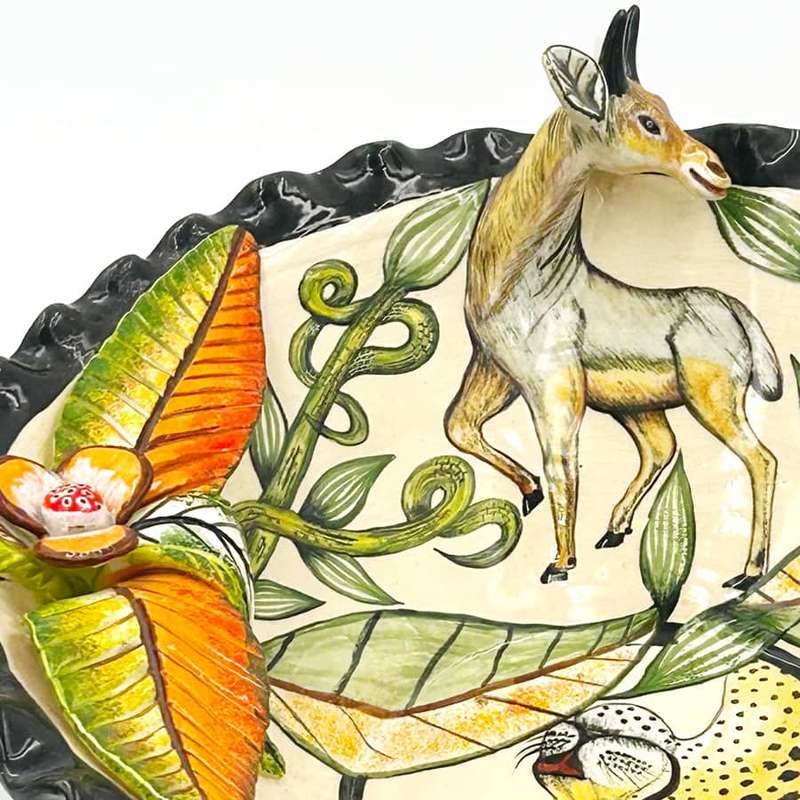 Ardmore Hand Painted Buck and Cheetah Bowl by Nhlanhla 2008