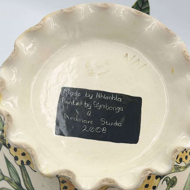 Ardmore Hand Painted Buck and Cheetah Bowl by Nhlanhla 2008