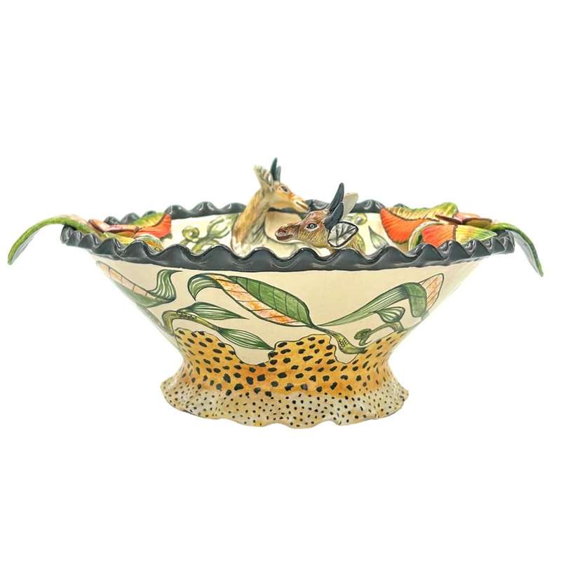 Ardmore Hand Painted Buck and Cheetah Bowl by Nhlanhla 2008