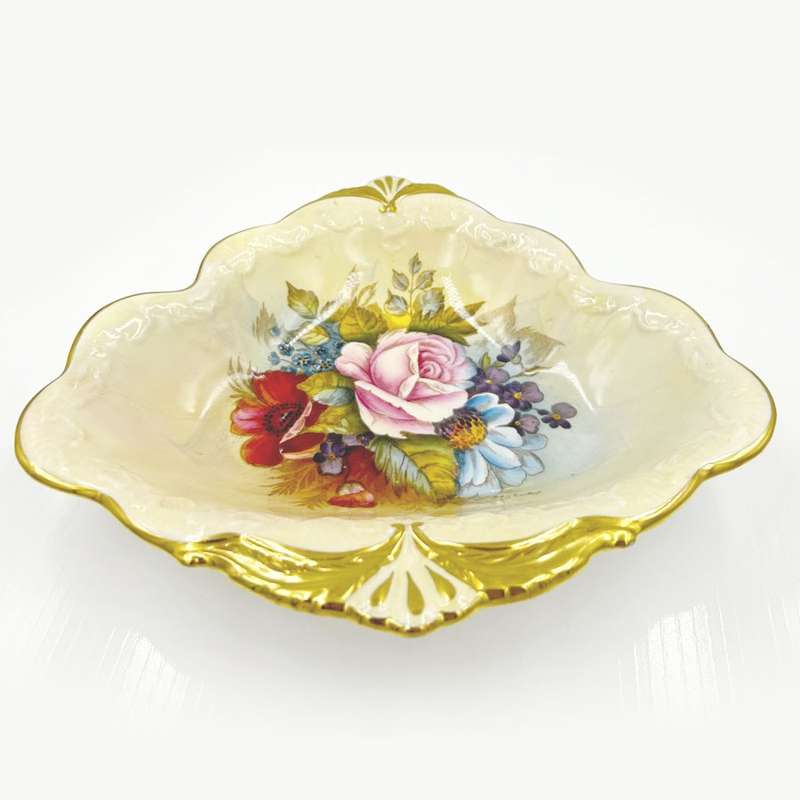 Aynsley Cabbage Rose J A Bailey Fluted Bowl