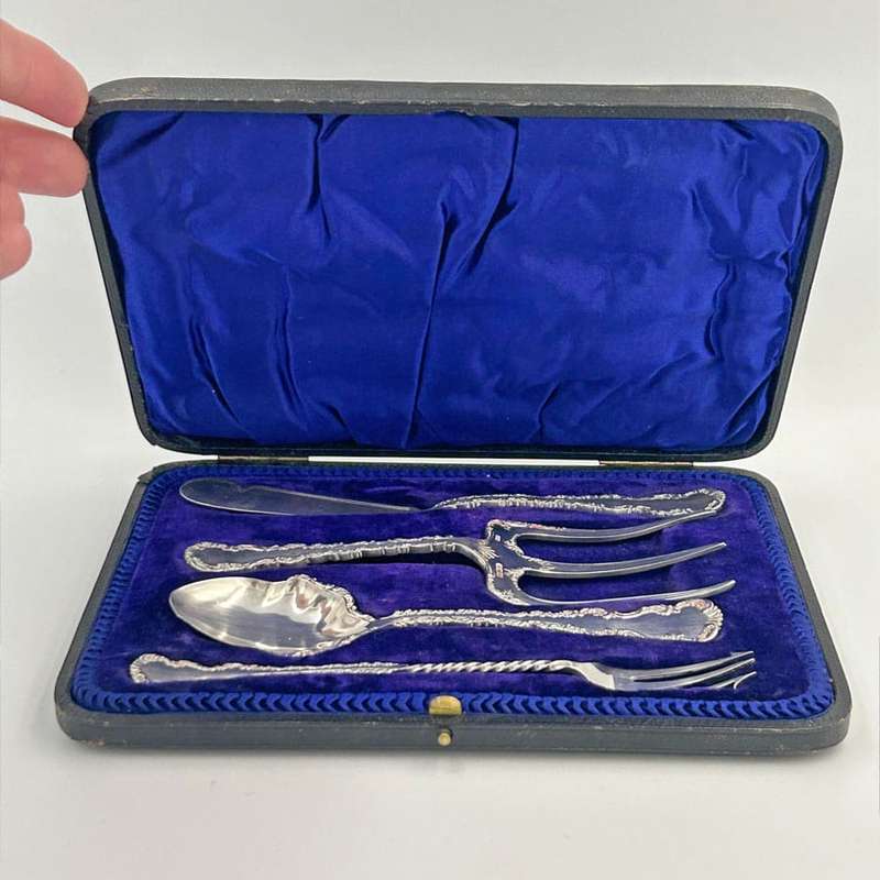 Hallmarked Silver Cased Four Piece Serving Cuttlery Set Sheffield 1903