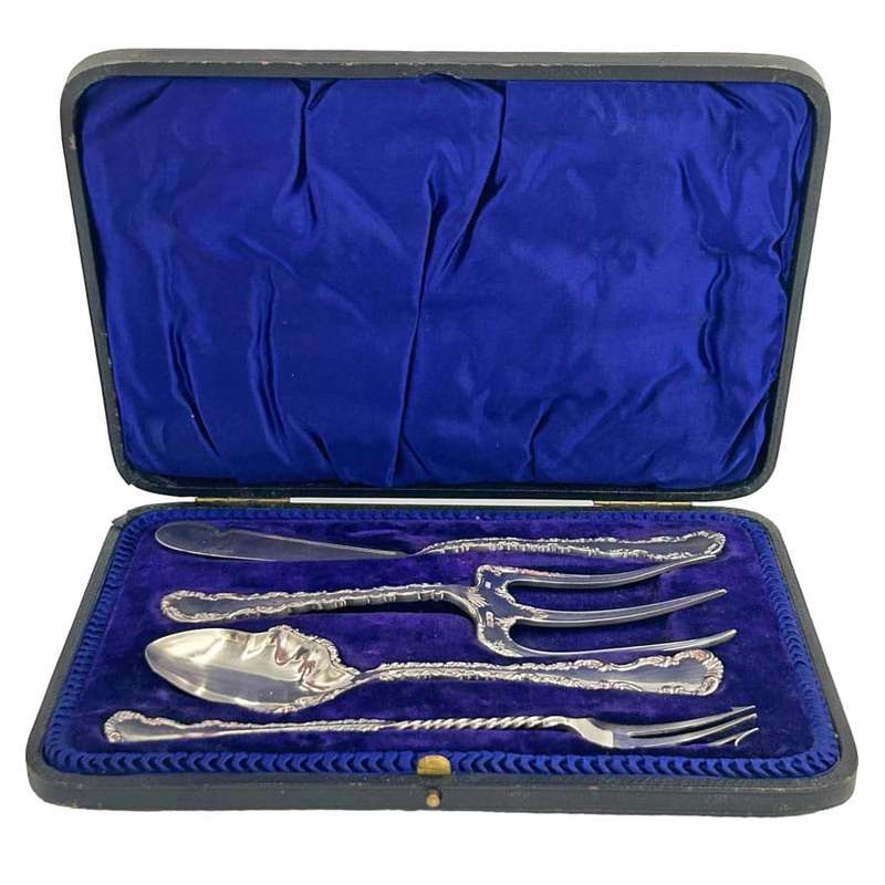 Hallmarked Silver Cased Four Piece Serving Cuttlery Set Sheffield 1903