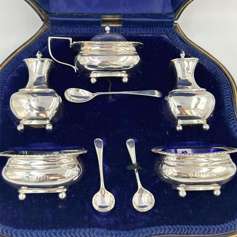 Hallmarked Silver Cased George V Condiment Set Birmingham 1912