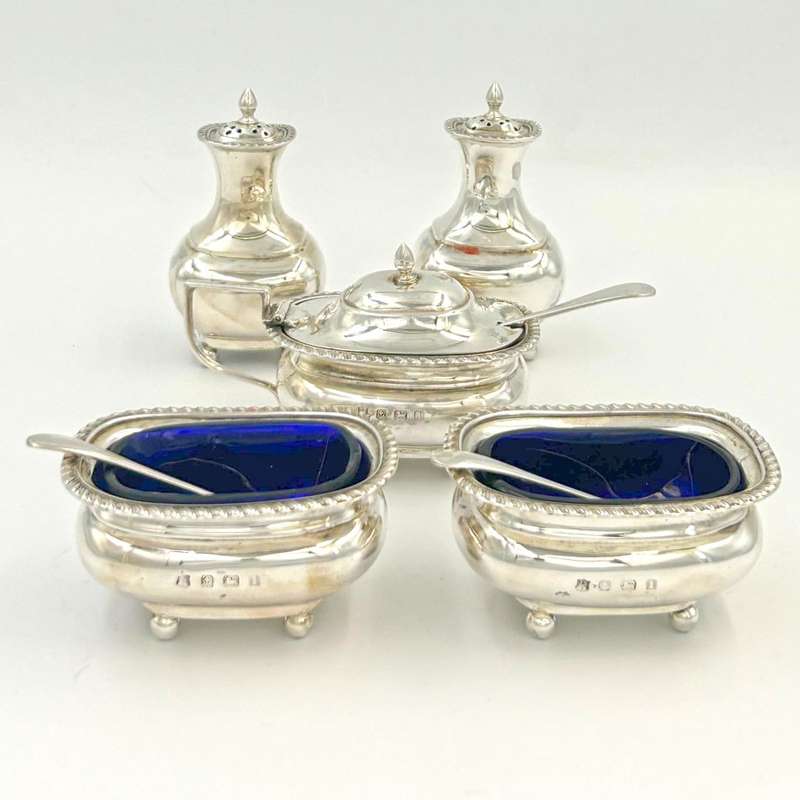 Hallmarked Silver Cased George V Condiment Set Birmingham 1912