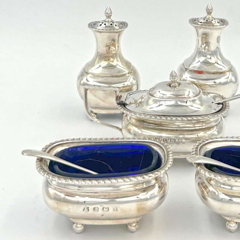 Hallmarked Silver Cased George V Condiment Set Birmingham 1912