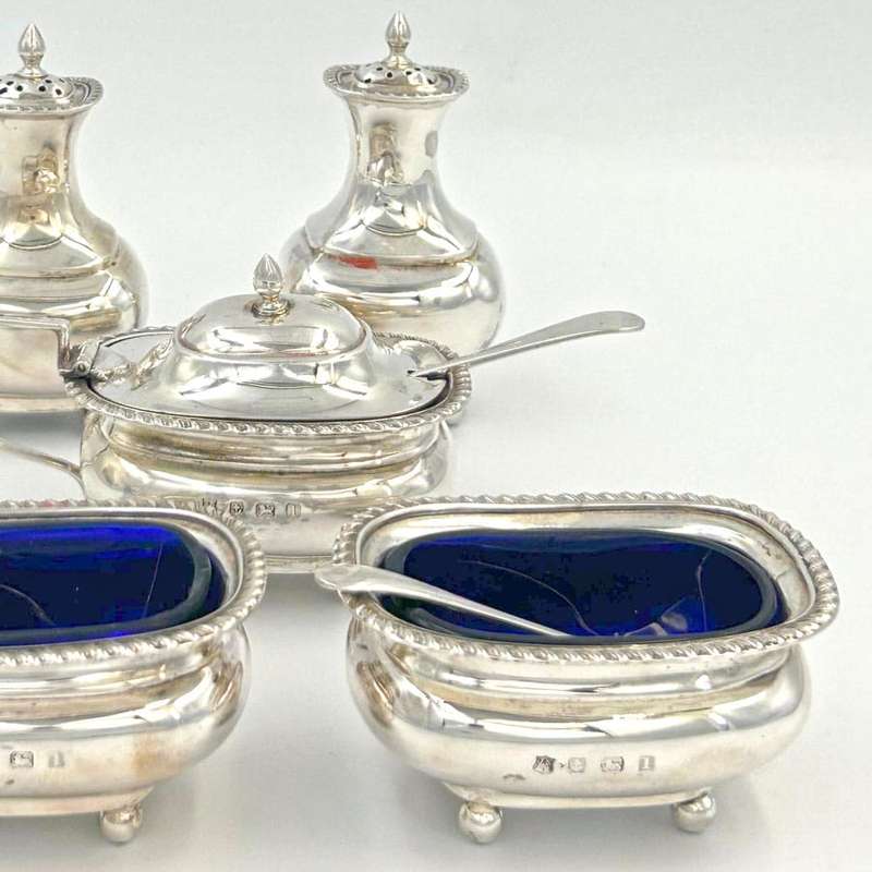Hallmarked Silver Cased George V Condiment Set Birmingham 1912