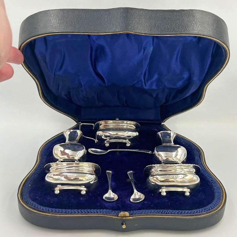 Hallmarked Silver Cased George V Condiment Set Birmingham 1912