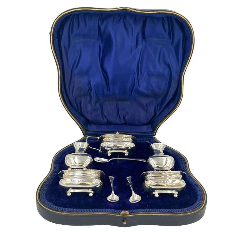 Hallmarked Silver Cased George V Condiment Set Birmingham 1912