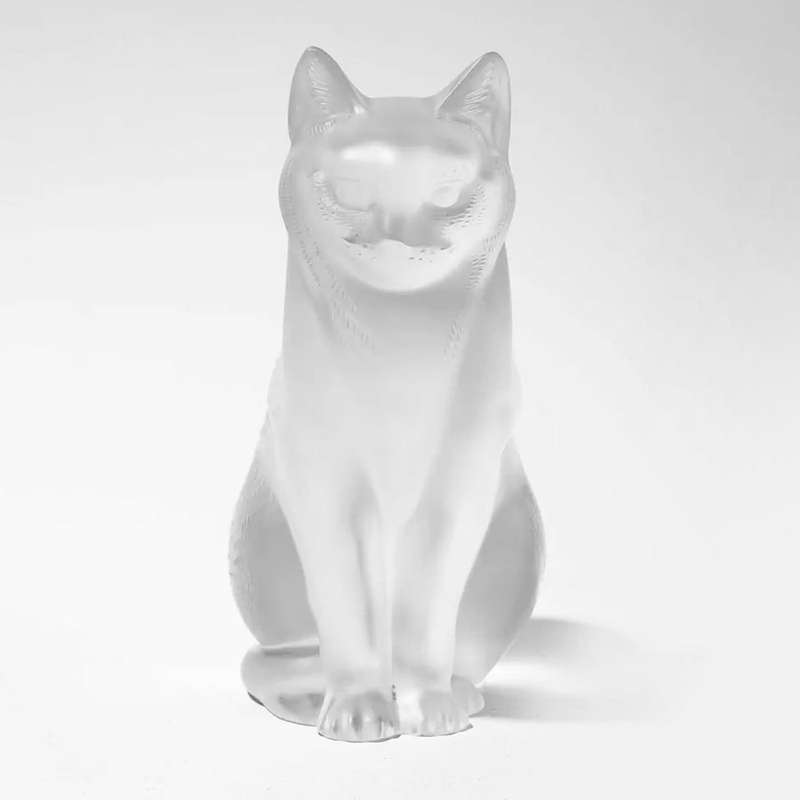 Lalique French Chat Assis  Crystal Cat Figurine