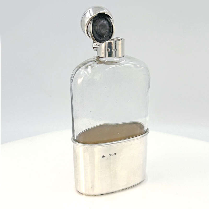 Large Hallmarked Silver And Glass Hip Flask London 1891