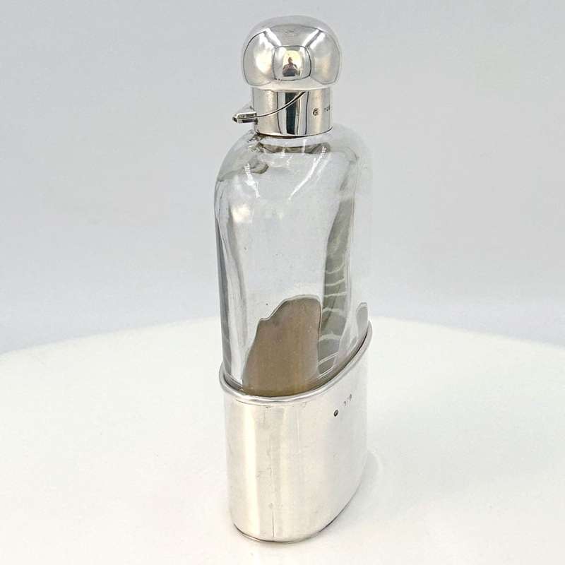 Large Hallmarked Silver And Glass Hip Flask London 1891