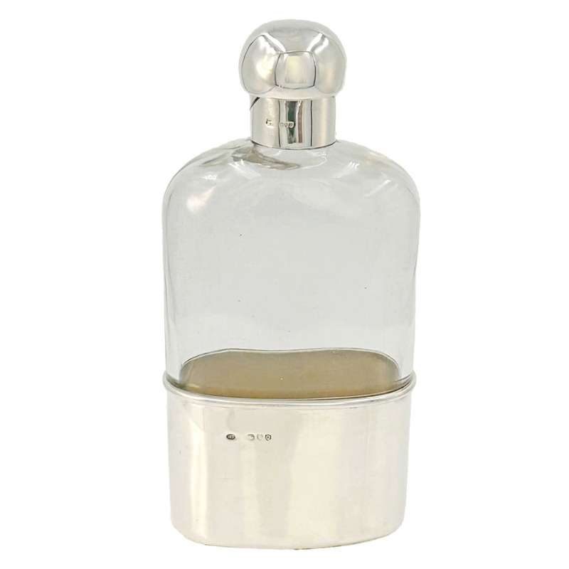 Large Hallmarked Silver And Glass Hip Flask London 1891