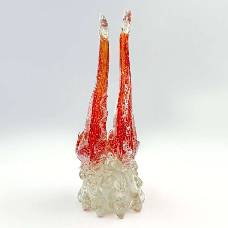 Murano Red With Silver Pair Fish Riding The Crest Of A Wave 20th
