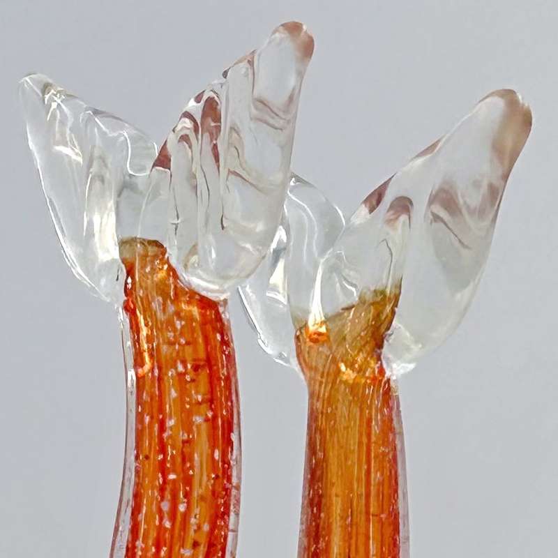 Murano Red With Silver Pair Fish Riding The Crest Of A Wave 20th