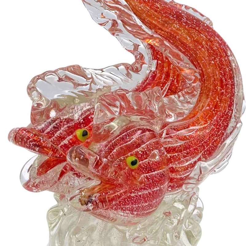 Murano Red With Silver Pair Fish Riding The Crest Of A Wave 20th