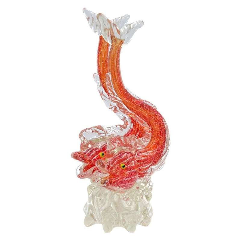 Murano Red With Silver Pair Fish Riding The Crest Of A Wave 20th