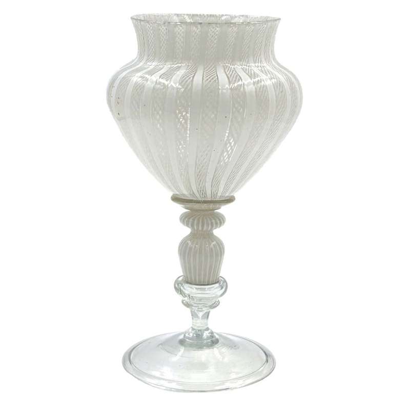 Murano Venetian Three Bubble Glass Goblet