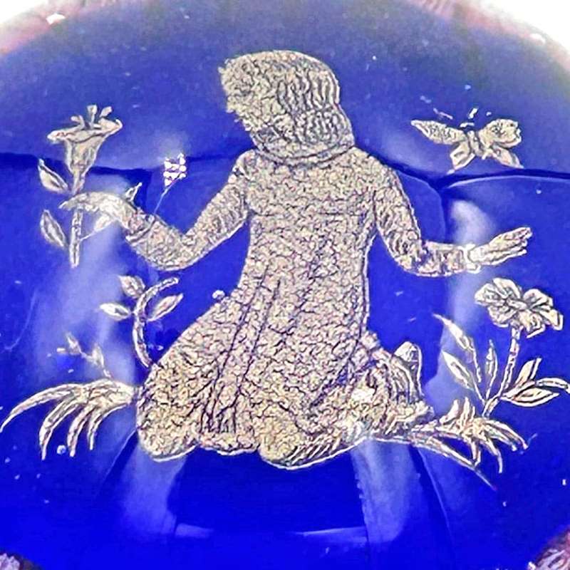 Murano Glass Girl In Garden Millefiori Paperweight