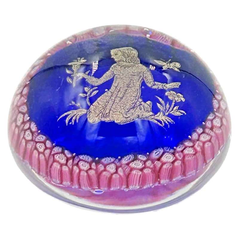 Murano Glass Girl In Garden Millefiori Paperweight