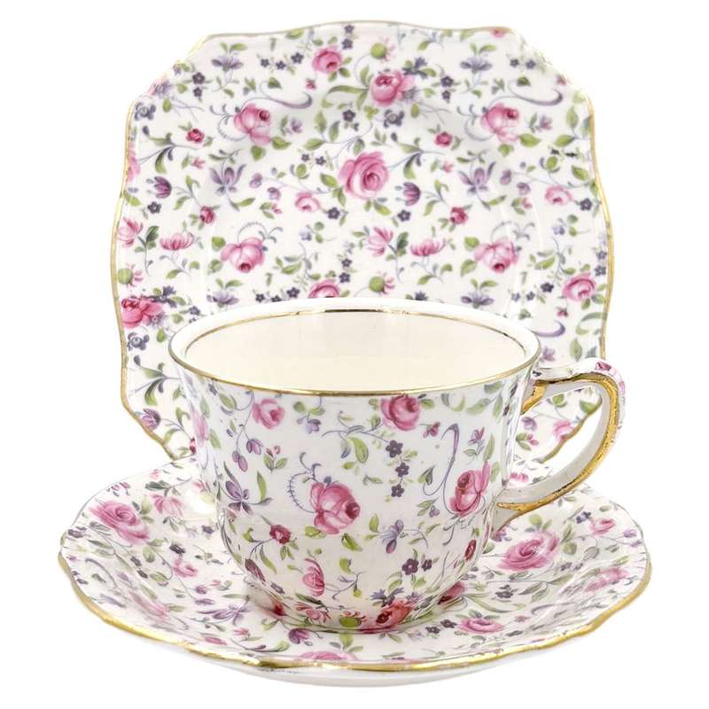 Royal Winton Pink Cabbage Rose Chintz Tea Trio
