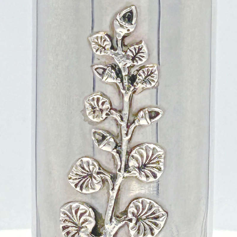 Sterling Silver Cylinder Vase Applied Leaf Motif