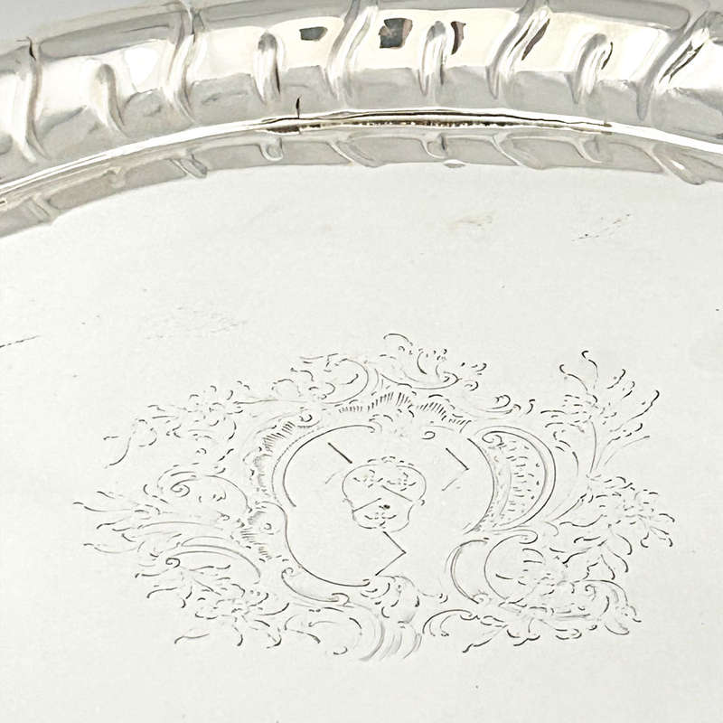 Georgian Hallmarked Silver Salver Sheffield 1758 On Scroll Shell Feet