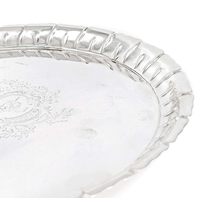 Georgian Hallmarked Silver Salver Sheffield 1758 On Scroll Shell Feet