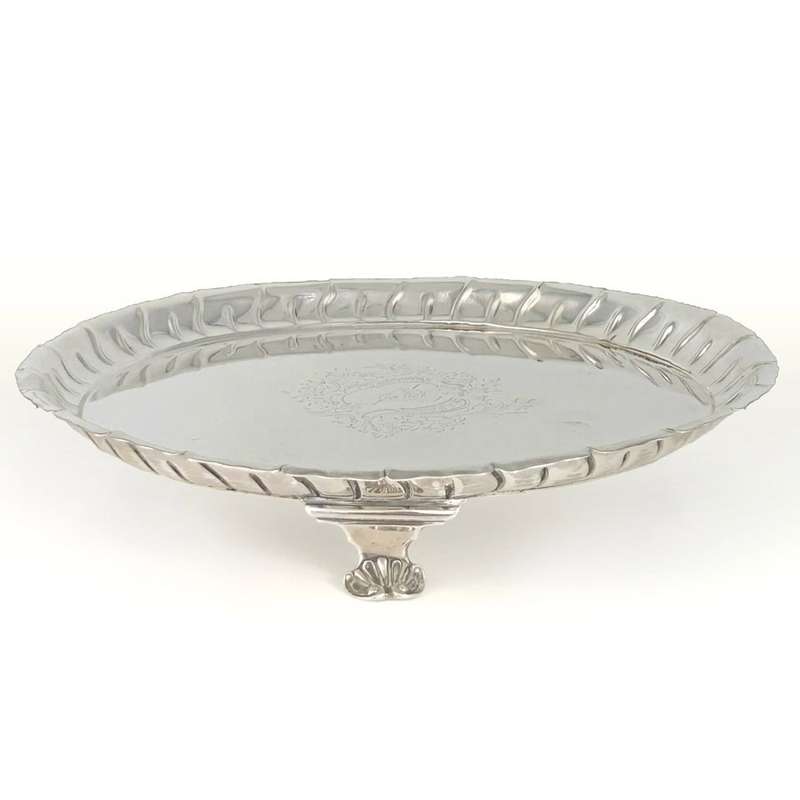 Georgian Hallmarked Silver Salver Sheffield 1758 On Scroll Shell Feet