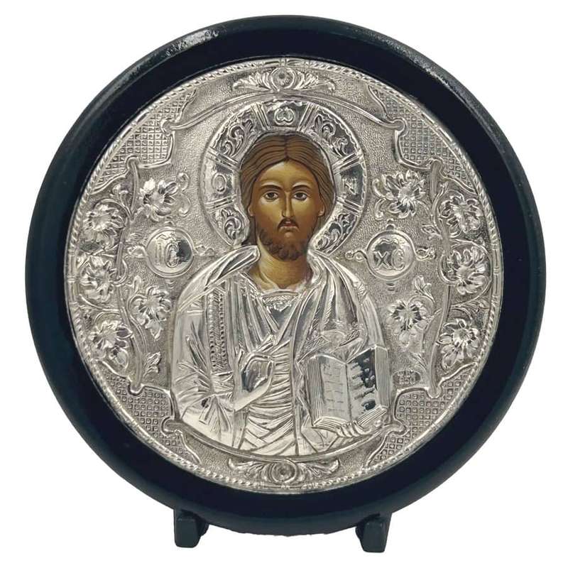 Greek Jesus Icon 950 Silver Framed 20th