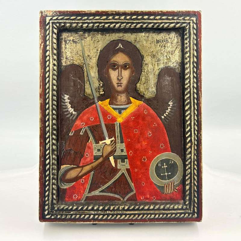 Greek The Archangel Michael  Icon 950 Silver Framed 20th