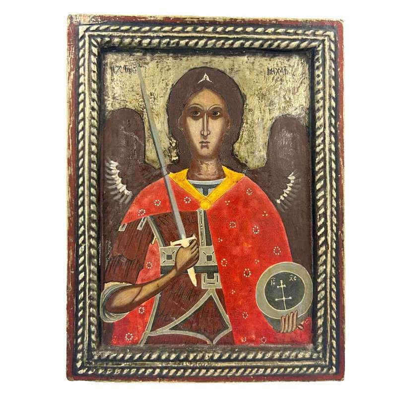 Greek The Archangel Michael  Icon 950 Silver Framed 20th