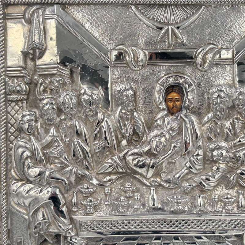 Greek The Last Supper Icon 950 Silver Framed 20th