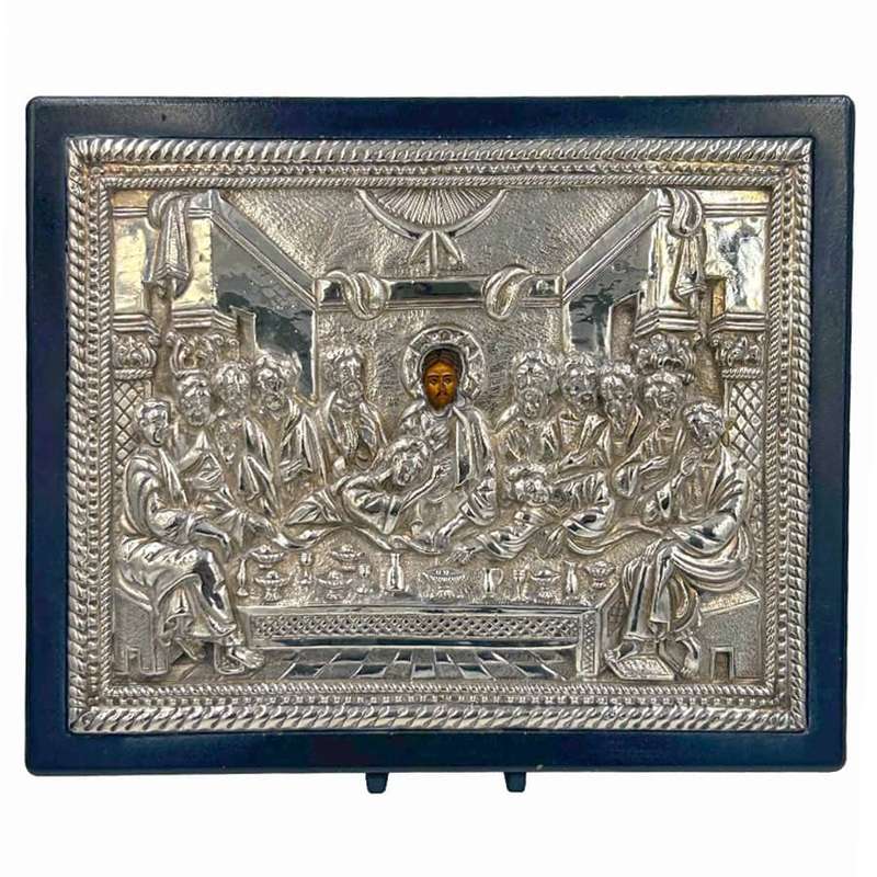 Greek The Last Supper Icon 950 Silver Framed 20th