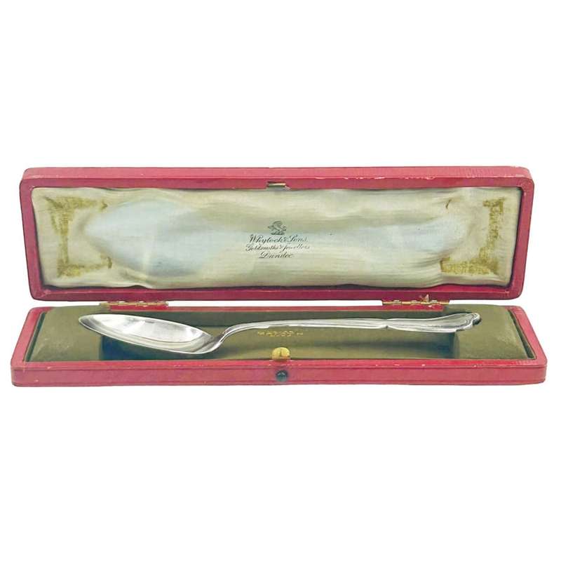 Hallmarked Silver Boxed Feeding Spoon Sheffield  1911