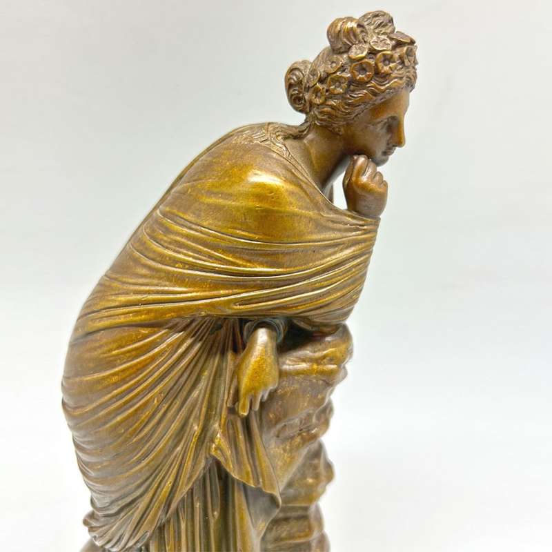 Late 19th Century Figural Bronze Of A Lady In Thought Signed