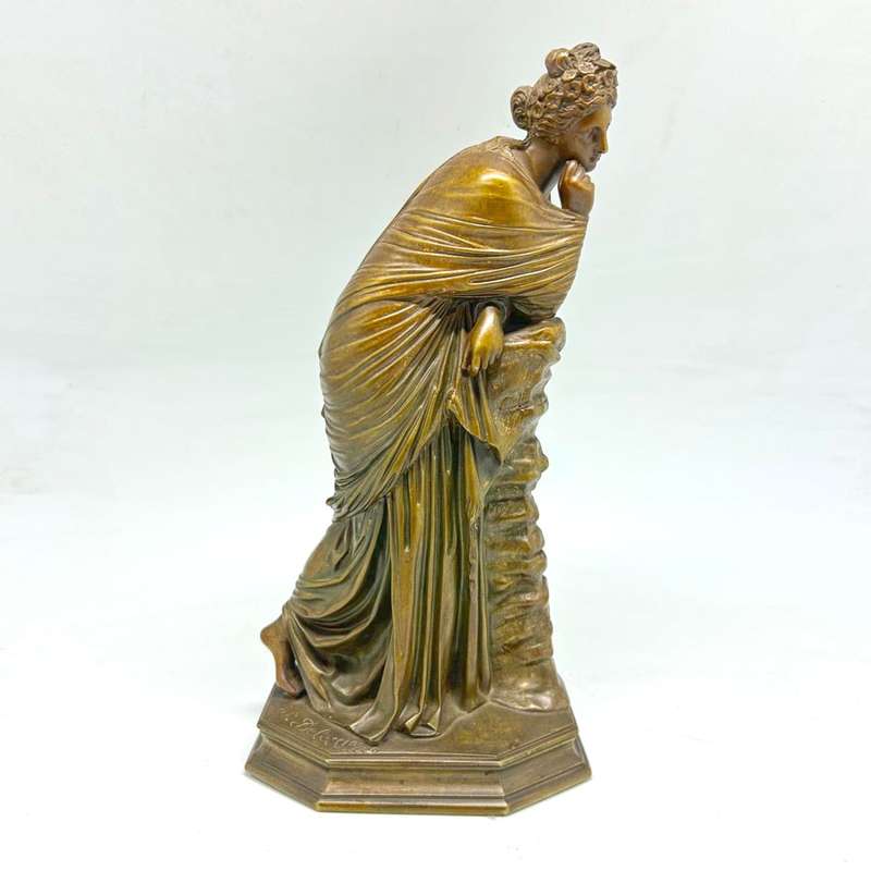 Late 19th Century Figural Bronze Of A Lady In Thought Signed