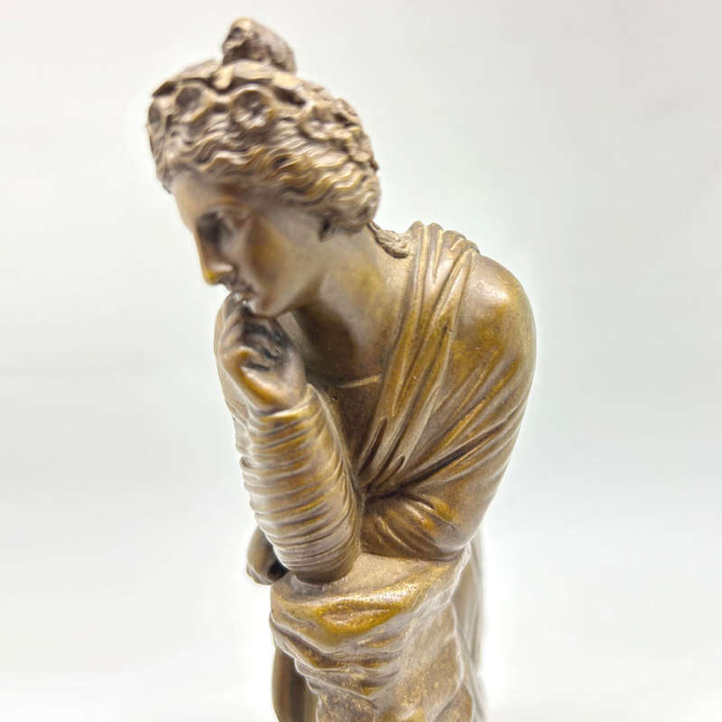 Late 19th Century Figural Bronze Of A Lady In Thought Signed