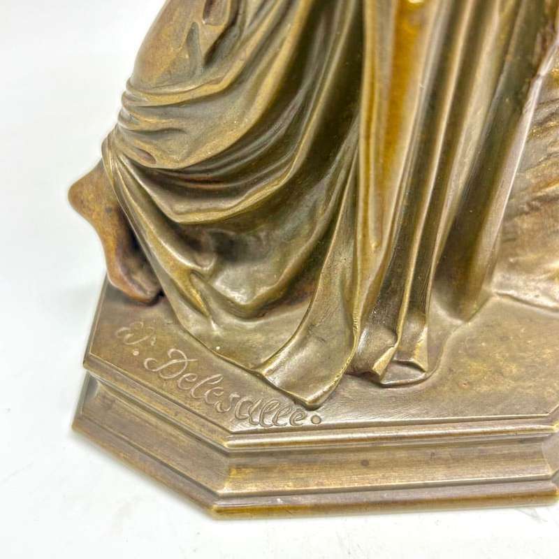 Late 19th Century Figural Bronze Of A Lady In Thought Signed